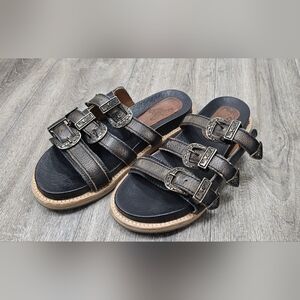 Freebird by Steven Franki Black and Brown Buckle Sandals-Size 7